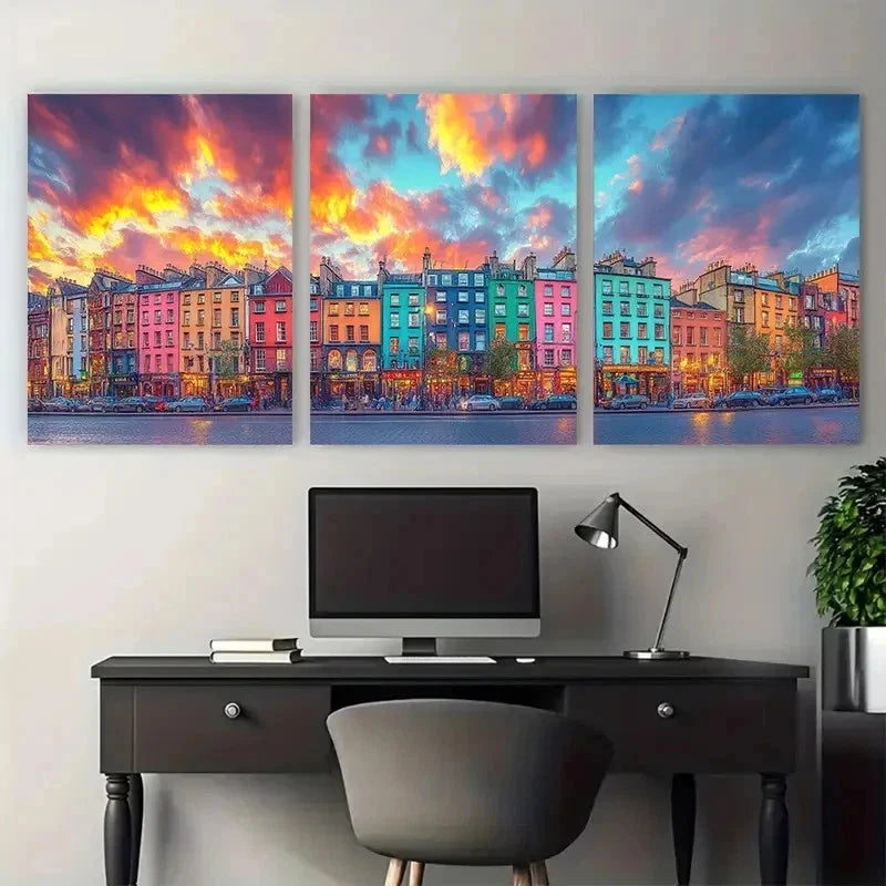 3pcs Dublin Cityscape Landmarks Perfect Wall Art Set Canvas Framed 50x70cm - High Quality Print 100% Australian Made Wall Canvas Ready to Hang - Bella Home Decor