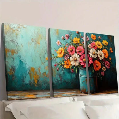 3pcs Vibrant Bouquet Vintage Flowers Wall Art Set Canvas Unframed - High Quality Print 100% Australian Made Wall Canvas