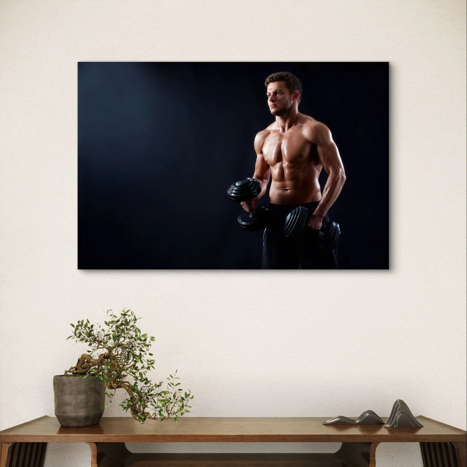 Athletic Man Lifting Dumbbells 5mm Plastic Poster Ready to Hang 90x60cm