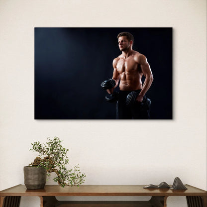 Athletic Man Lifting Dumbbells 5mm Plastic Poster Ready to Hang 90x60cm