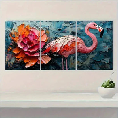 3pcs Vibrant Flamingo & Lotus oi Wall Art Set Canvas Unframed - High Quality Print 100% Australian Made Wall Canvas - Bella Home Decor