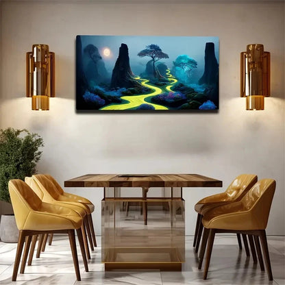 Majestic River Night Landscape Wall Art Canvas Office Home Room Framed 120x60cm