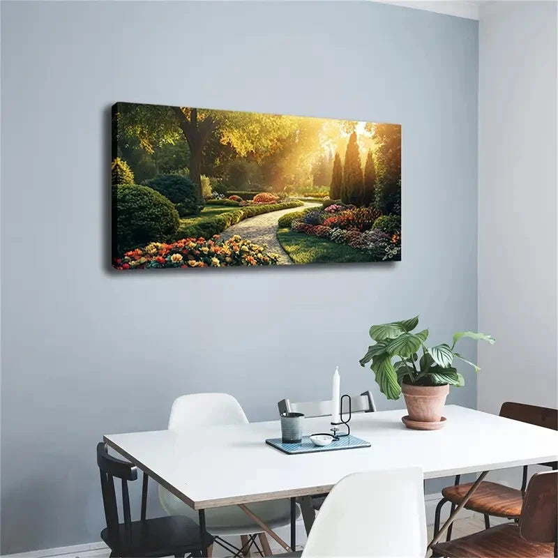 Serene Garden Pathway Vibrant Wall Art Canvas Office Home Room Framed 120x60cm - Bella Home Decor