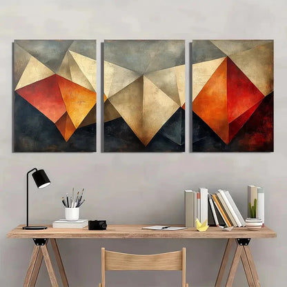 3pcs Tan Geometric Pattern Abstract Illustrations Metal Print Ready to Hang Art