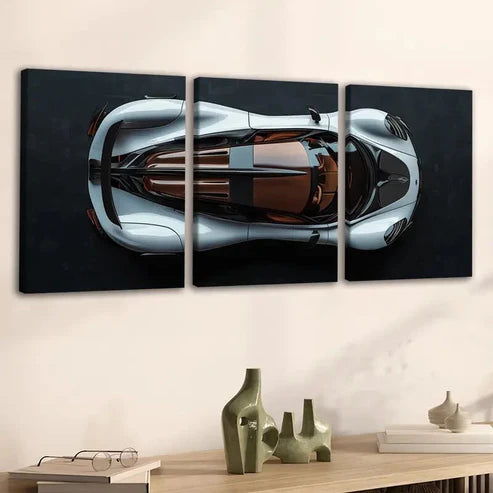 3pcs Classic Cool Sport Car White & Brown Black Wall Art Set Canvas Unframed - High Quality Print 100% Australian Made Wall Canvas - Bella Home Decor