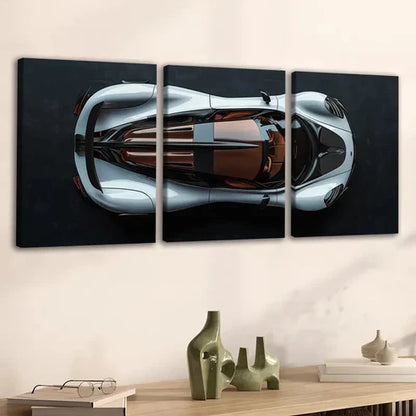 3pcs Classic Cool Sport Car White & Brown Black Wall Art Set Canvas Unframed - High Quality Print 100% Australian Made Wall Canvas - Bella Home Decor