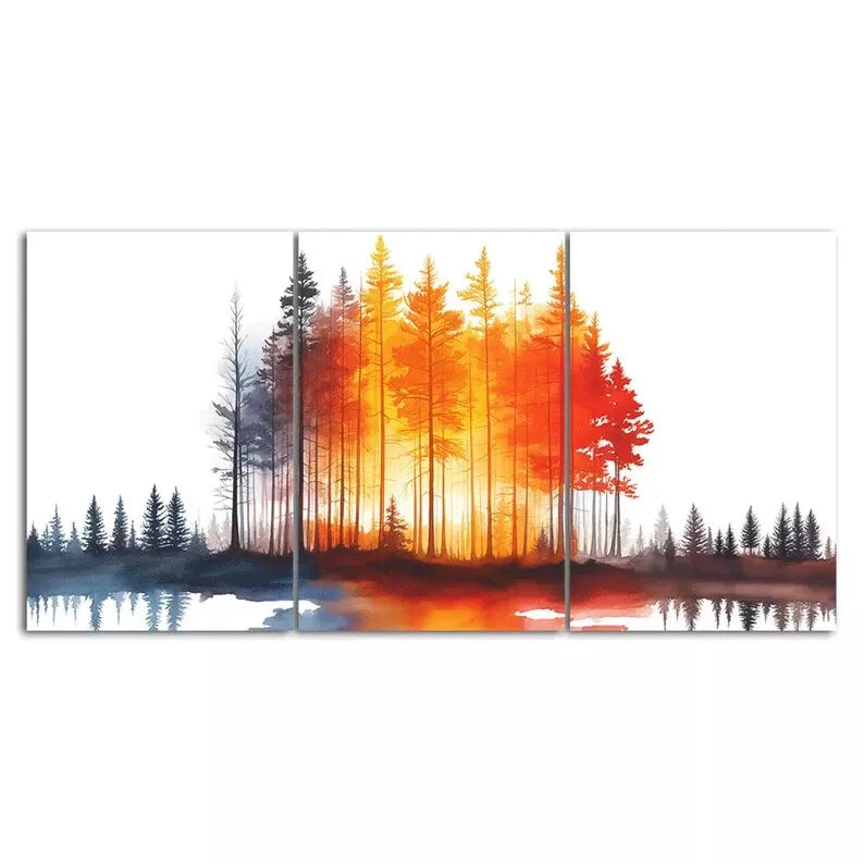 3pcs Abstract Forest Painting Style Artwork Canvas Framed 40x60cm - High Quality Print 100% Australian Made Wall Canvas Ready to Hang - Bella Home Decor