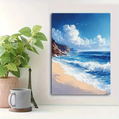 Beautiful Summer Seaside Beach Seascape Painting 40x60cm Metal Print Ready to Hang