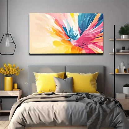 Vibrant Phoenix Feather Design Wall Art Canvas Office Home Room Framed 120x60cm