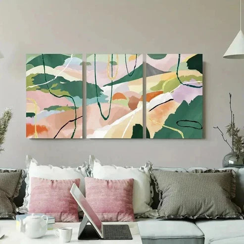3pcs Pastel Tones & Fluid Lines Wall Art Canvas Unframed - High Quality Print 100% Australian Made Wall Canvas