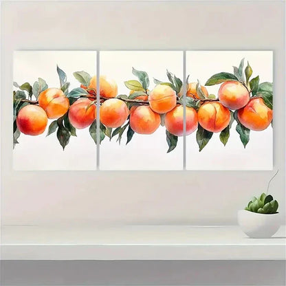 3pcs Peach Tree Watercolor Painting Fruits PT Wall Art Set Canvas Unframed - High Quality Print 100% Australian Made Wall Canvas
