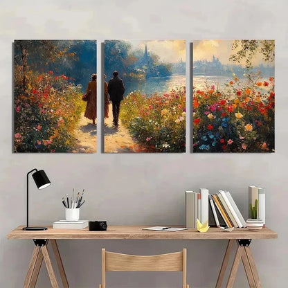 3pcs Giverny Morning Stroll Garden Perfect Wall Art Set Canvas Framed 50x70cm - High Quality Print 100% Australian Made Wall Canvas Ready to Hang - Bella Home Decor