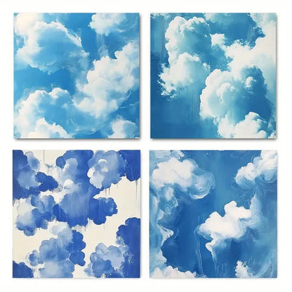 4pcs Blue Sky Clouds Picture Wall Art Canvas Framed