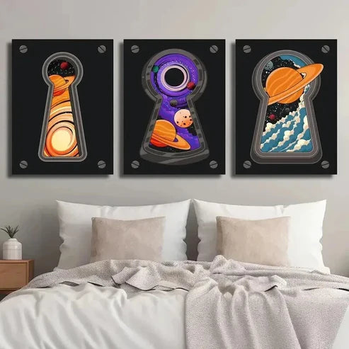 3pcs Abstract Cosmic Keyhole Galaxy Decor Wall Art Set Canvas Unframed - High Quality Print 100% Australian Made Wall Canvas - Bella Home Decor