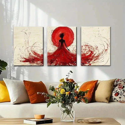 3pcs Elegant Red Dress Silhouette Perfect Wall Art Set Canvas Framed 60x90cm - High Quality Print 100% Australian Made Wall Canvas Ready to Hang - Bella Home Decor
