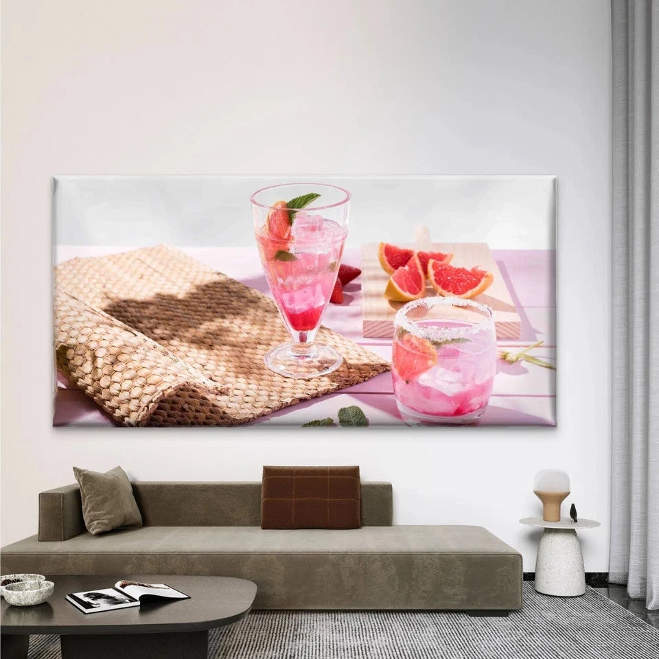 Fruity Pink Gin Beverage Wall Art Canvas Office Home Room Framed 120x60cm