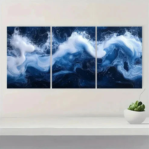 3pcs Blue Abstract Wave Galaxy Protective er Wall Art Set Canvas Unframed - High Quality Print 100% Australian Made Wall Canvas - Bella Home Decor