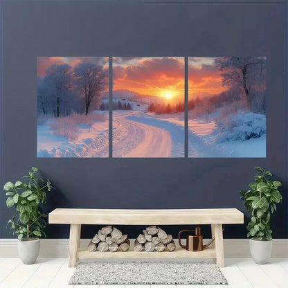 3pcs Sunset Winter Cowboy Trail Landscape Wall Art Set Canvas Framed 60x90cm - High Quality Print 100% Australian Made Wall Canvas Ready to Hang - Bella Home Decor