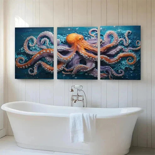 3pcs Vibrant Octopus Deep Sea Tentacle Perfect Wall Art Canvas Unframed – High Quality Print 100% Australian Made Wall Canvas