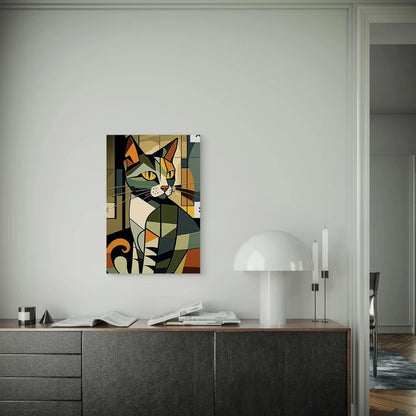Olive - Toned Geometric Cat 60x90cm Metal Print Ready to Hang