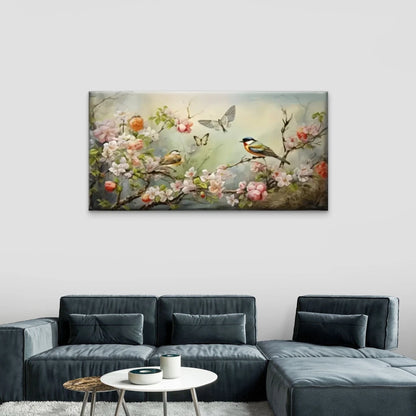 Birds And Flowers On Branch Wall Art Canvas Office Home Room Framed 120x60cm
