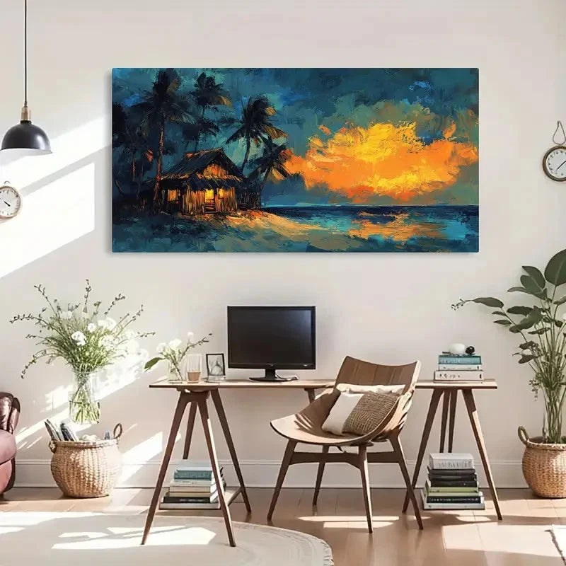 Beach-Themed Palm Trees Wall Art Canvas Office Home Room Framed 120x60cm - Bella Home Decor