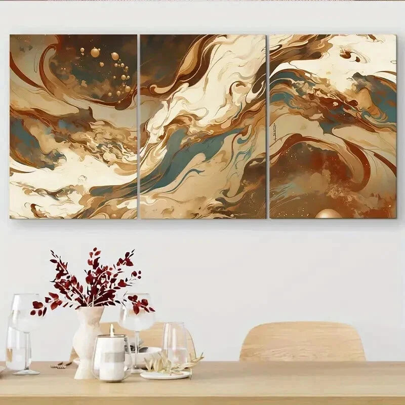 3pcs Earthy Tones Brown Abstract Fluid Perfect Wall Art Set Canvas Framed 60x90cm - High Quality Print 100% Australian Made Wall Canvas Ready to Hang - Bella Home Decor
