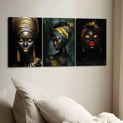3pcs Abstract Women Black & Gold Red & Gray Dark Wall Art Set Canvas Unframed - High Quality Print 100% Australian Made Wall Canvas - Bella Home Decor