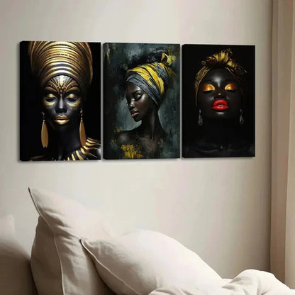 3pcs Abstract Women Black & Gold Red & Gray Dark Wall Art Set Canvas Unframed - High Quality Print 100% Australian Made Wall Canvas - Bella Home Decor