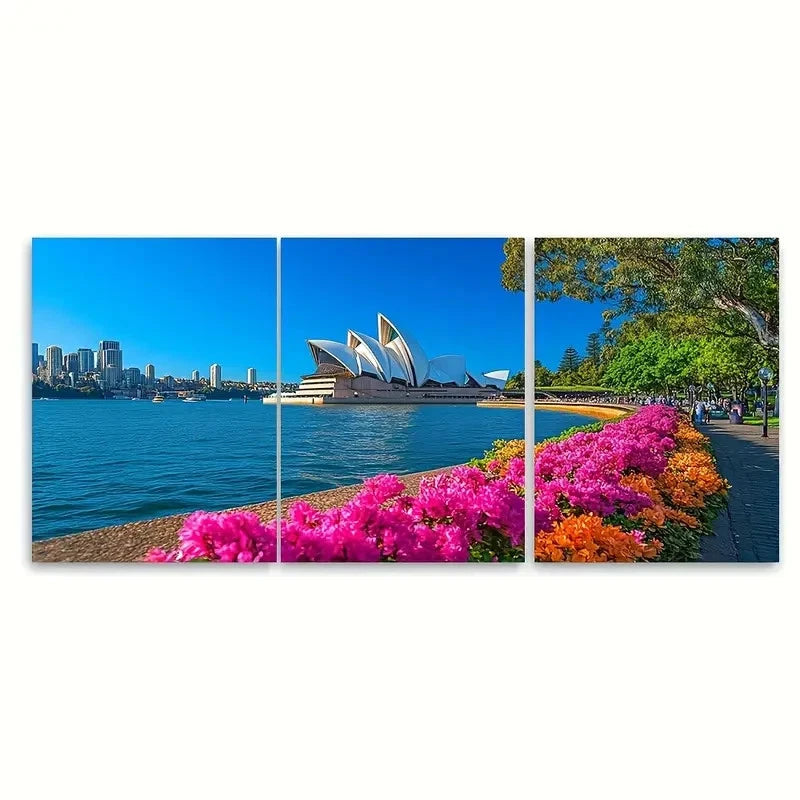 3pcs A Scenic View of the Sydney Opera House   Wall Art Set Canvas Framed 40x60cm - High Quality Print 100% Australian Made Wall Canvas Ready to Hang - Bella Home Decor