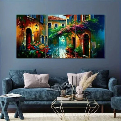 3pcs Abstract European Floral Street AEFS Wall Art Set Canvas Unframed - High Quality Print 100% Australian Made Wall Canvas - Bella Home Decor