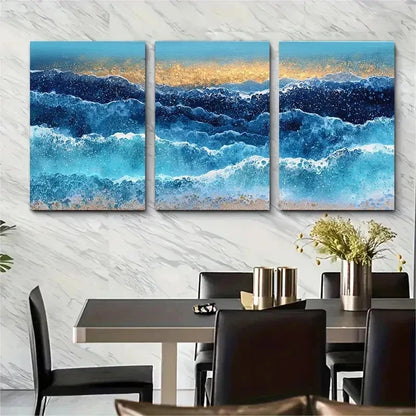 3pcs Blue Seascape Texture Sea Sunset Perfect Wall Art Set Canvas Framed 50x70cm - High Quality Print 100% Australian Made Wall Canvas Ready to Hang - Bella Home Decor