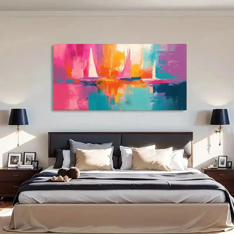 Abstract Sailing Boats Vibrant Wall Art Canvas Office Home Room Framed 120x60cm - Bella Home Decor