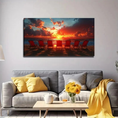 Sunset Beach Chair Perfect Wall Art Canvas Office Home Room Framed 120x60cm