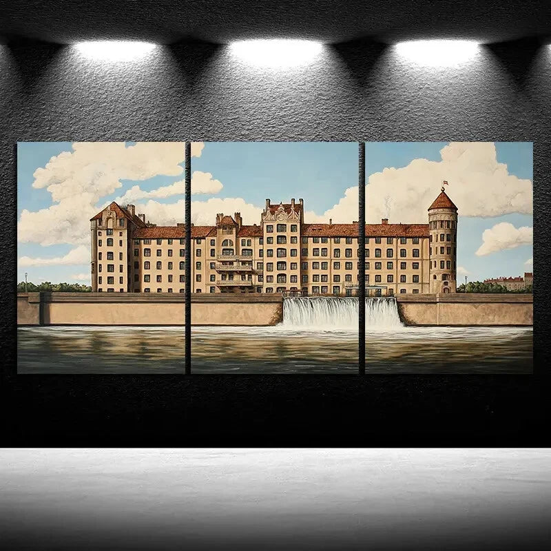 3pcs Beautiful Castle Blue Sky White Clouds Metal Print Ready to Hang Art - Bella Home Decor