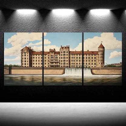 3pcs Beautiful Castle Blue Sky White Clouds Metal Print Ready to Hang Art - Bella Home Decor
