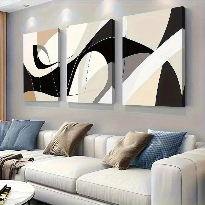 3pcs White And Beige Geometric Shapes Wall Art Set Canvas Framed 50x70cm - High Quality Print 100% Australian Made Wall Canvas Ready to Hang