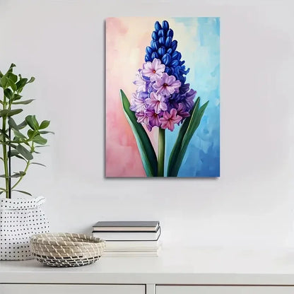Beautiful Vibrant Hyacinth Flower Painting in Blue 40x60cm Metal Print Ready to Hang - Bella Home Decor