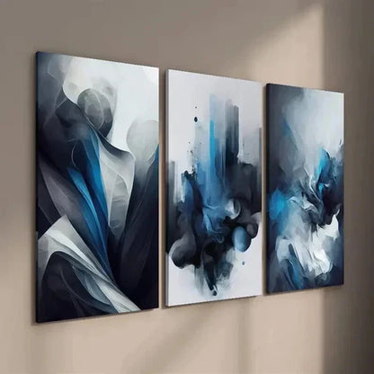 3pcs Modern Minimalist Blue and Gray Abstract Wall Art Set Canvas Unframed - High Quality Print 100% Australian Made Wall Canvas