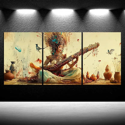 3pcs A Woman Playing An Instrument Modern Print Ready to Hang Art - Bella Home Decor