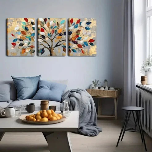 3pcs Tree Colorful Leaf Design Décor Perfect Wall Art Canvas Unframed - High Quality Print 100% Australian Made Wall Canvas