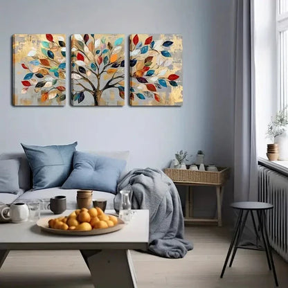 3pcs Tree Colorful Leaf Design Décor Perfect Wall Art Canvas Unframed - High Quality Print 100% Australian Made Wall Canvas