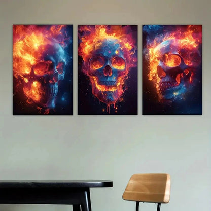 3pcs fire skull wallpapers set Wall Art Set Canvas Framed 50x70cm - High Quality Print 100% Australian Made Wall Canvas Ready to Hang