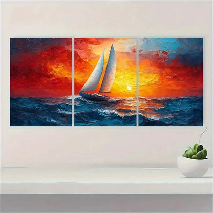 3pcs Ocean Seascape Beach Textured Metal Print Ready to Hang Art - Bella Home Decor
