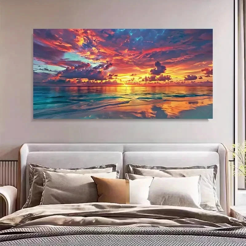 Classic Retro Sunset Seascape Wall Art Canvas Office Home Room Framed 120x60cm