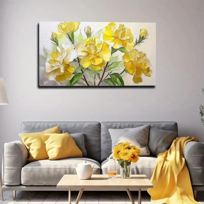 Blooming Yellow Flowers Wall Art Canvas Office Home Room Framed 120x60cm