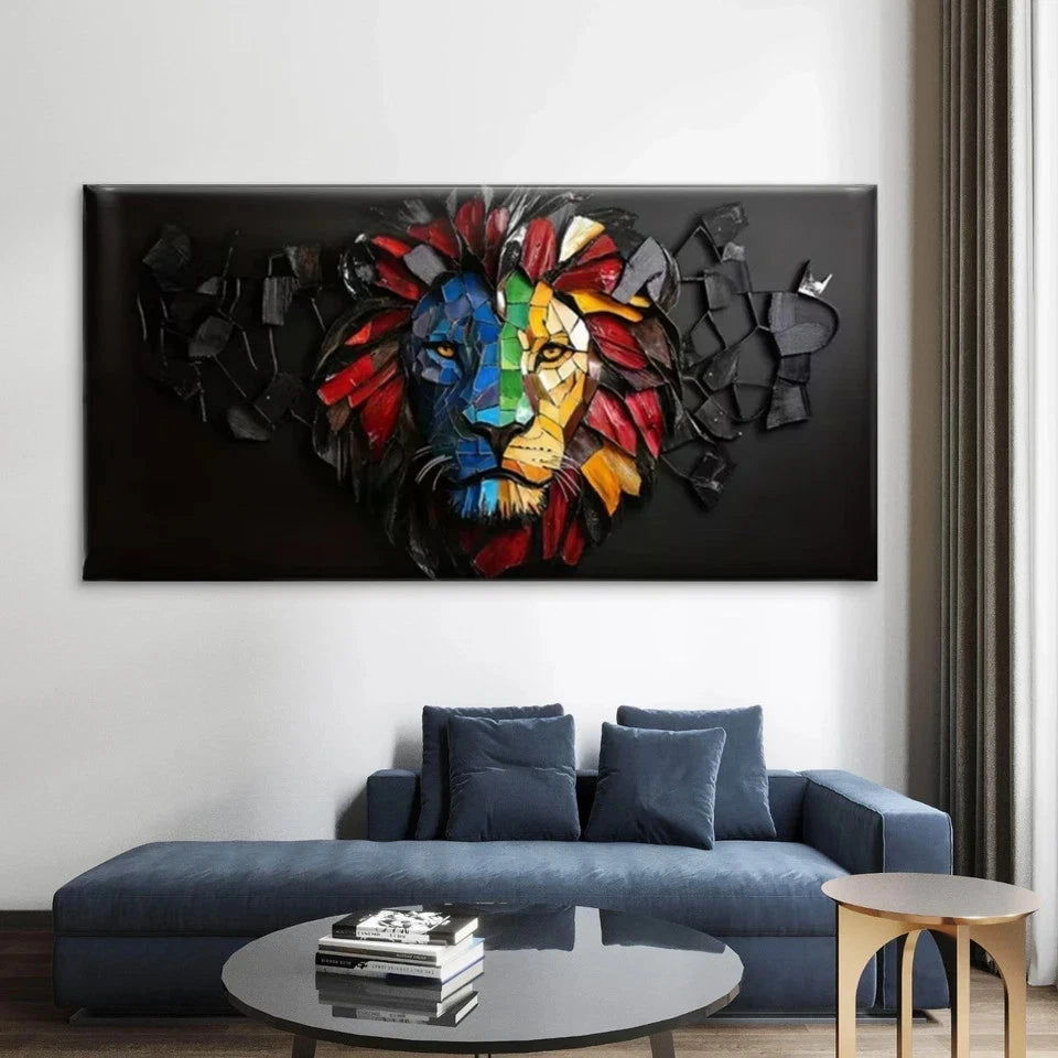 Lion Graffiti with Colorful Wall Art Canvas Office Home Room Framed 120x60cm