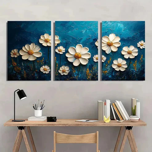 3pcs Meadow White Flower Nature Wall Art Set Canvas Unframed - High Quality Print 100% Australian Made Wall Canvas