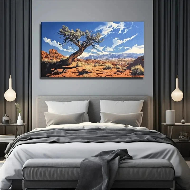 Big Tree Gobi Blue Sky Wall Art Canvas Office Home Room Framed 120x60cm