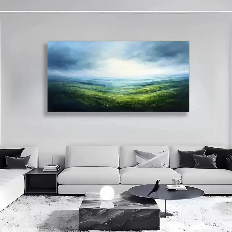 Green Gradient Grassland Wall Art canvas office home room framed 120x60cm